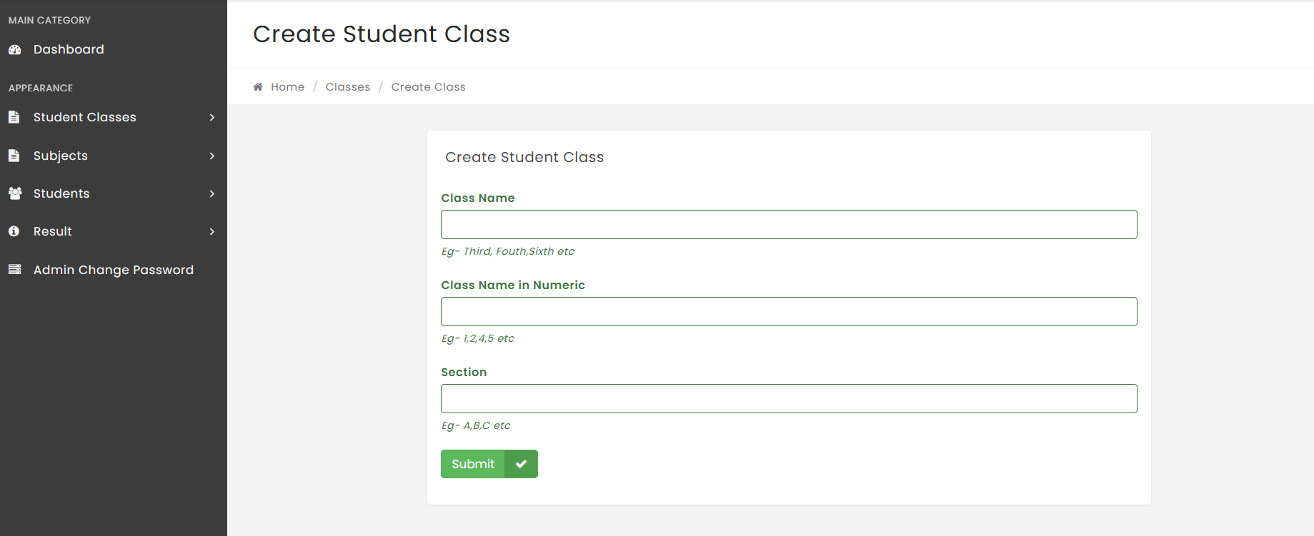 CREATE STUDENT CLASS