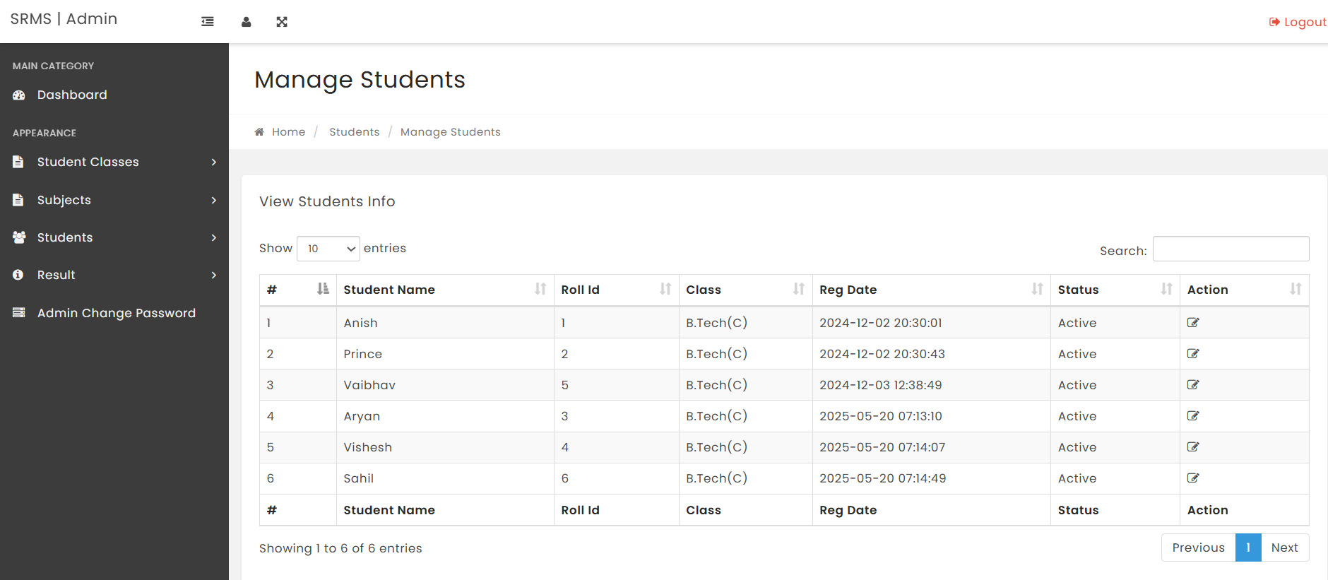 MANAGE STUDENTS