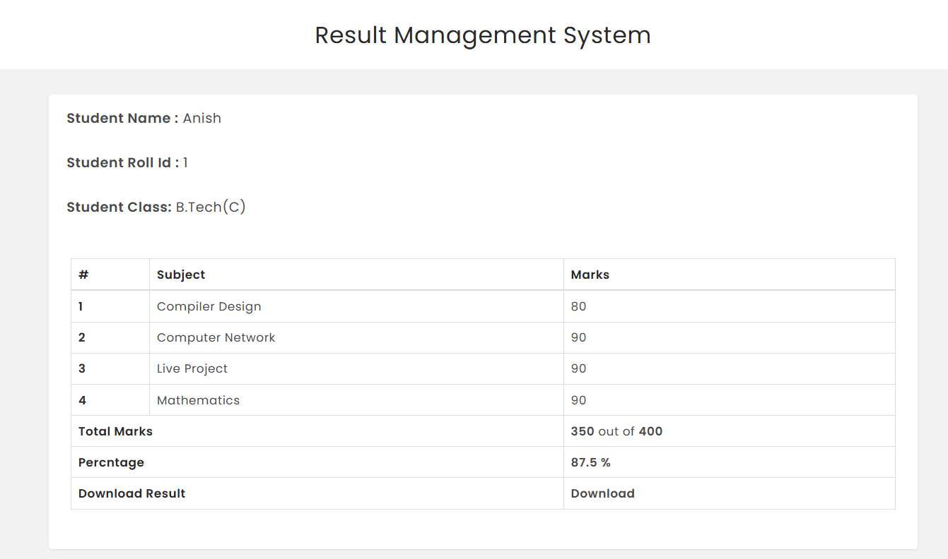STUDENT RESULT